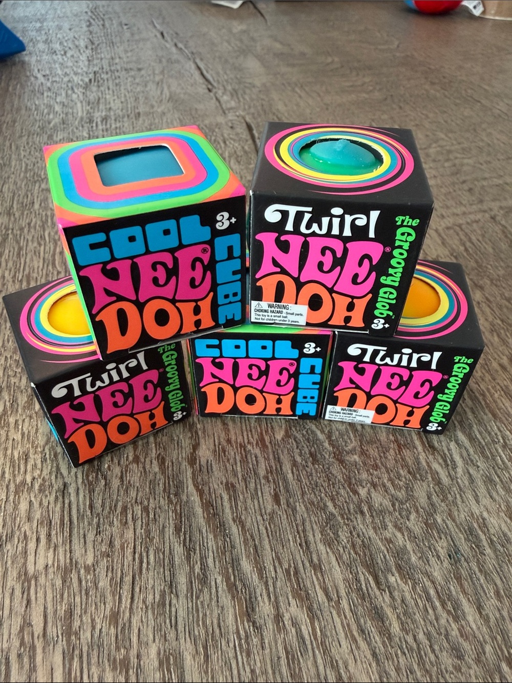 Needoh Mini Cool Cube & Twirl Neon Stress Ball Variety Pack Bundle Lot 5